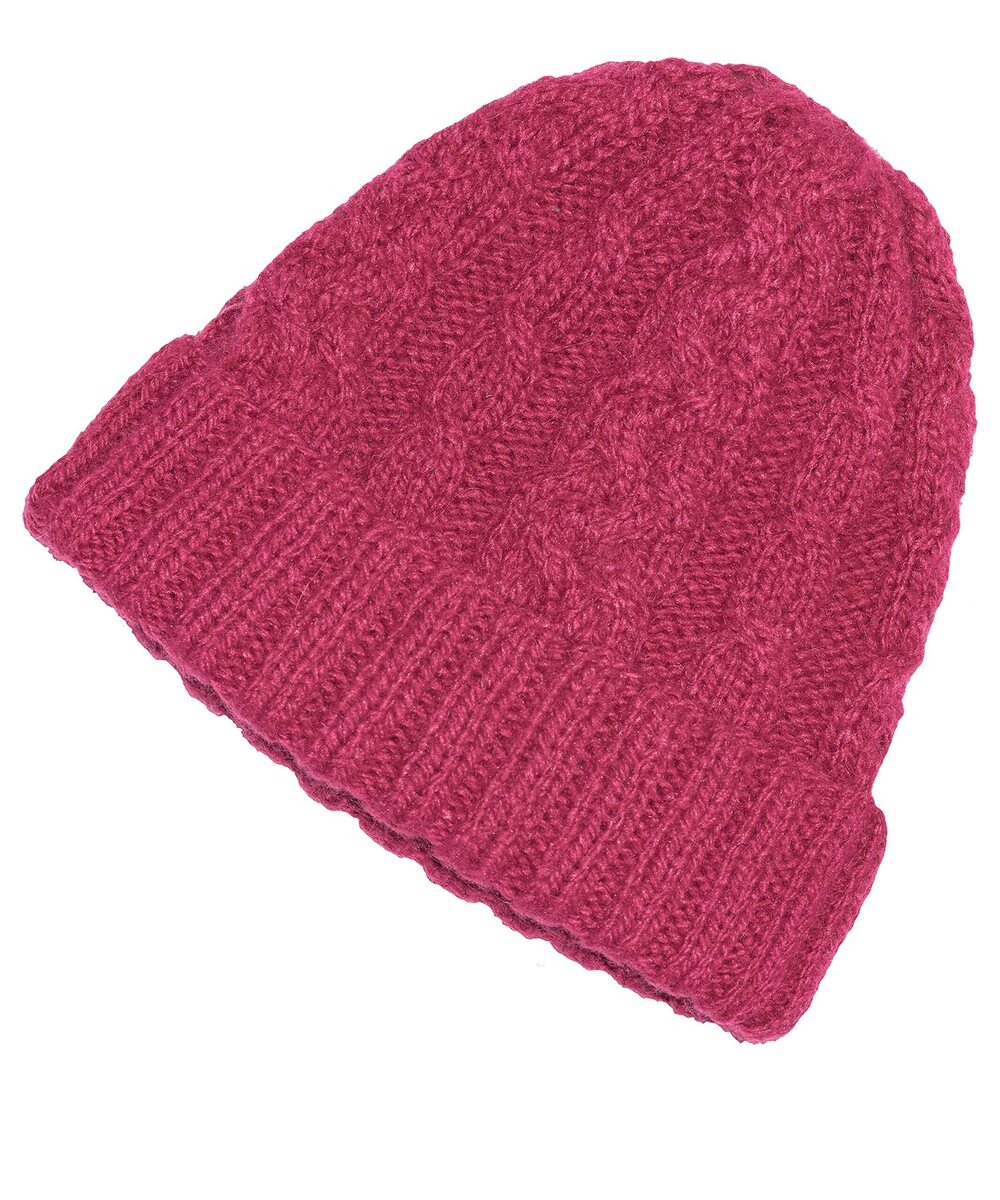 3593 Winter Ribbed Beanie Crossed Cap Chunky Cable Knit Soft Warm Hat Pink